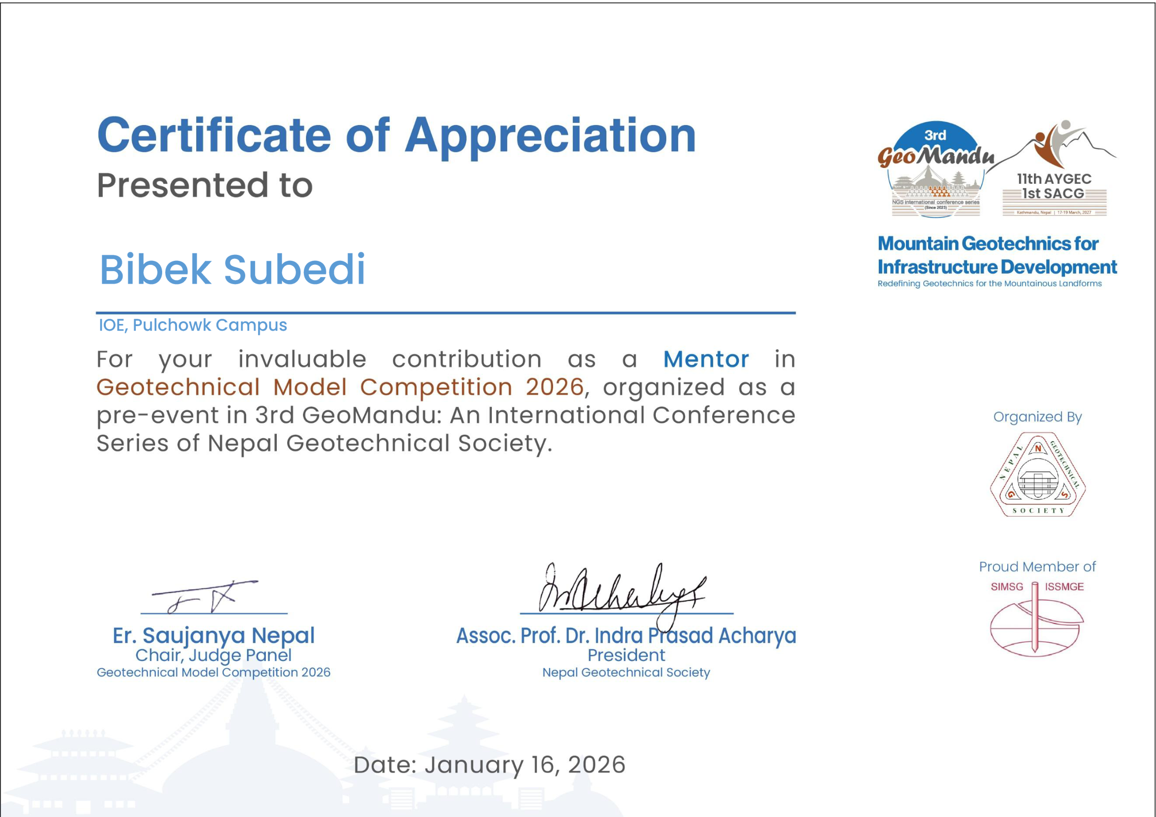 Geomandu Geotechnical Model Competition - Mentor